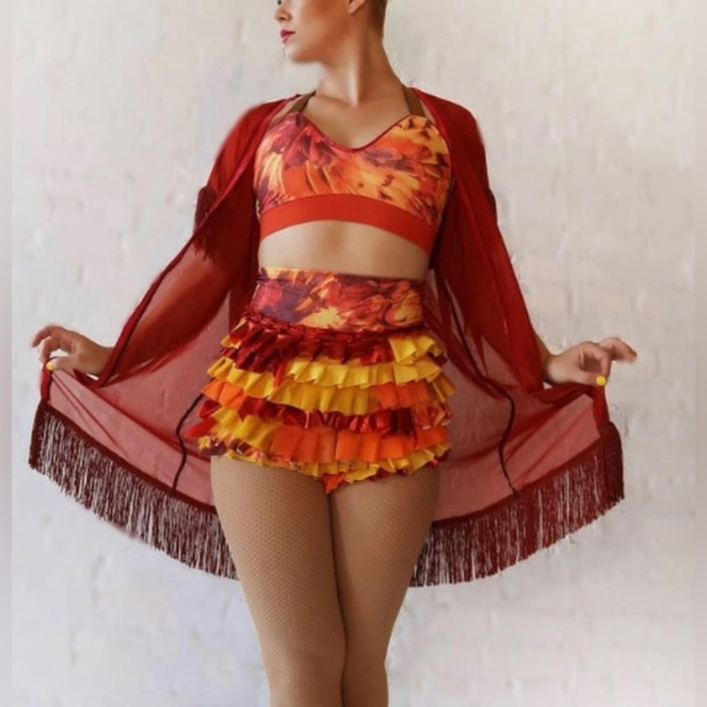 Rhinestone Plunged Bralette & Ruffle Shorts Set Size Medium